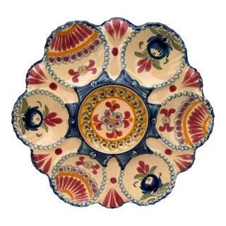 French Faience Oyster Plate Henriot Quimper, Circa 1930 For Sale