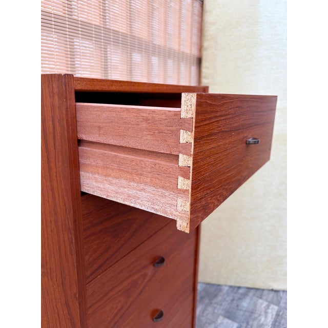 Mid Century Danish Modern Teak Highboy / Lingerie Chest of Drawers. Circa 1970s For Sale - Image 9 of 18
