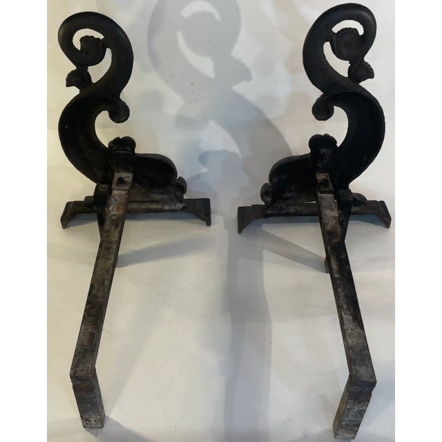 Dolphin Fireplace Andirons, Black Cast Iron, Circa 1900, a Pair Chairish