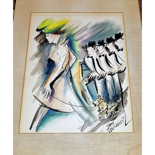 1970s Parisian Period Original Watercolor Painting by Zamy Steynovitz, Framed For Sale In West Palm - Image 6 of 11