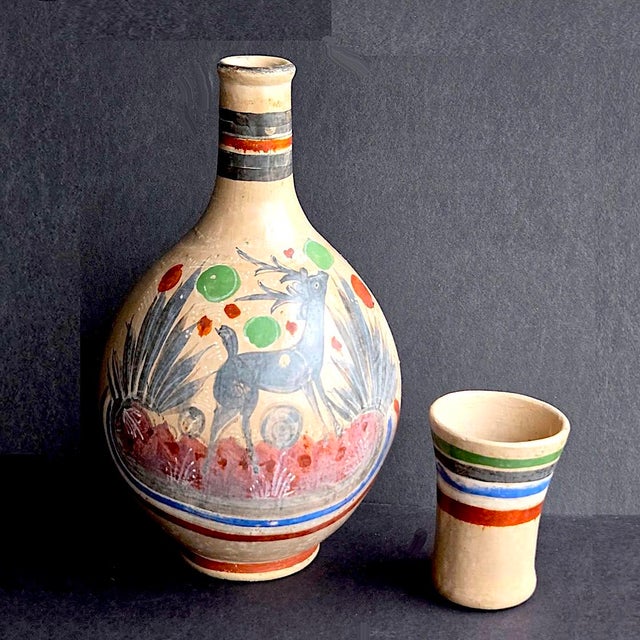 Offered is a rare find vintage mid 20th Century 1960s decanter/water jug made in Tonalá, Jalisco, Mexico, a province...