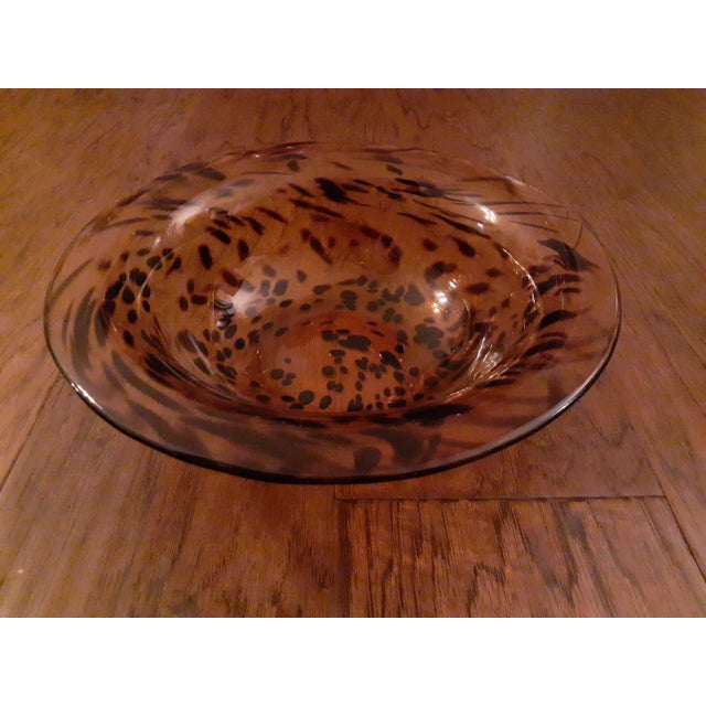 This is an EXQUISITE Vidrios San Miguel Spain Tortoise Shell Art Glass 12" Decorative Bowl. Matching Urn Vase sold...