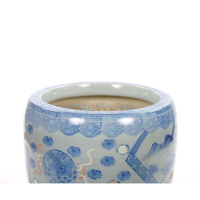 Asian Blue and White Porcelain Planter or Fish Bowl, Late 20th Century For Sale - Image 4 of 8