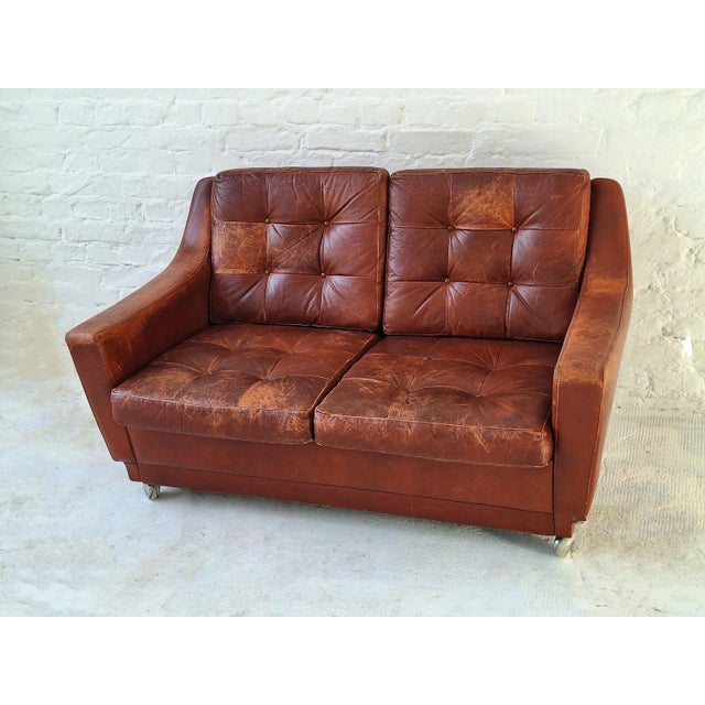 Mid-Century Modern Mid-Century Patchwork Tufted Leather Sofa, 1960s For Sale - Image 3 of 7