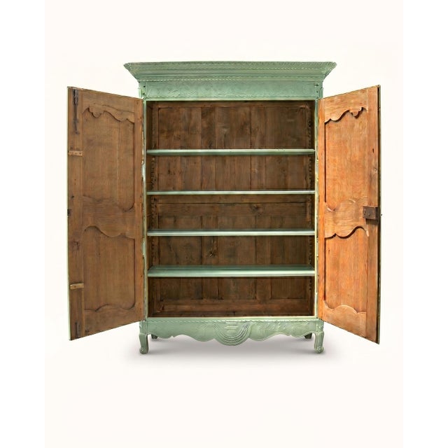 Early 19th Century French Pistache Green Marriage Armoire For Sale - Image 5 of 17