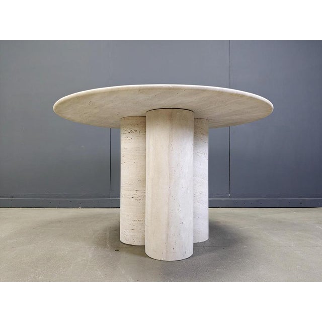 Italian Round Travertine Dining Table, 1970s For Sale - Image 10 of 14