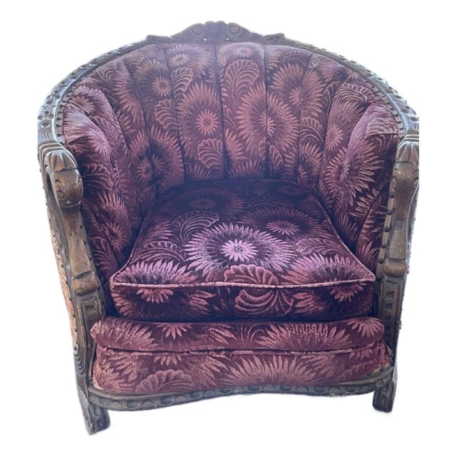Purple Velvet Vintage Arm Chair For Sale