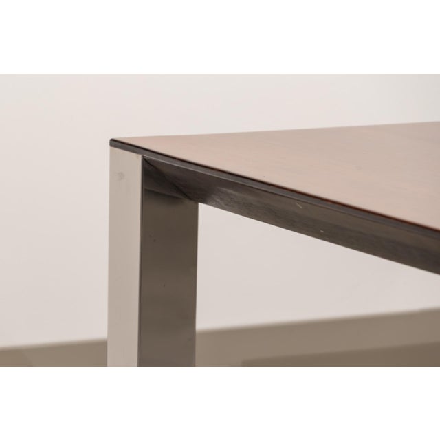 Extendable Dining Table in Stainless Steel and Walnut, 1970s For Sale - Image 4 of 13