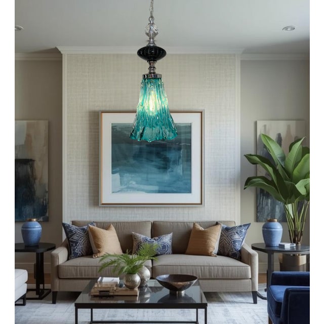 Art Glass Aqua Black Pendant Light For Sale - Image 16 of 18