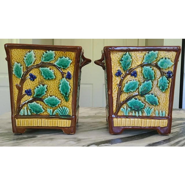 Antique Late 19th Century Majolica Jardinière Cachepots - a Pair For Sale - Image 12 of 13