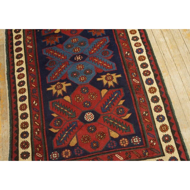 1900s Blue Abstract Geometric Antique Caucasian Talish Rug 3' 0'' X 9' 5'' Knotted Wool Carpet For Sale In New York - Image 6 of 12