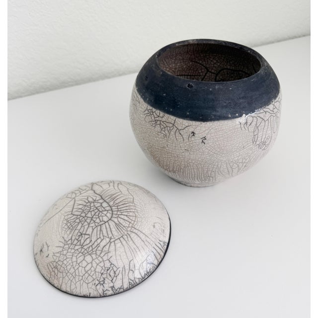 Vintage Raku Crackle Glaze Lidded Canister Box For Sale - Image 11 of 11