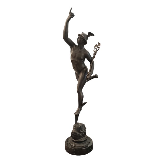 After Giambologna, Nude Mercury or Hermes,1950s, Bronze & Marble For Sale