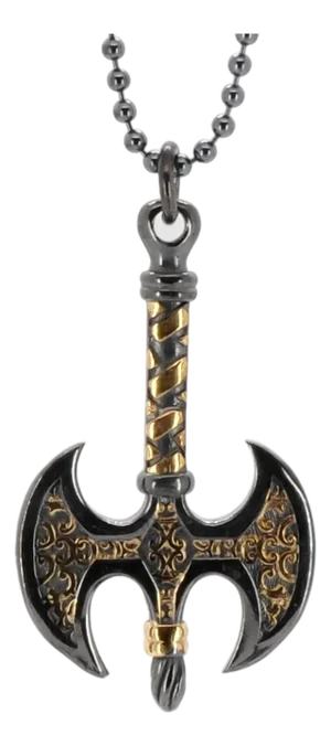 Viking Axe Men Sterling Silver & Gold Pendant Chain Necklace