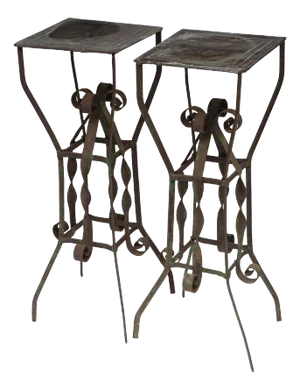 Vintage Wrought Iron Garden Pedestals, Pair