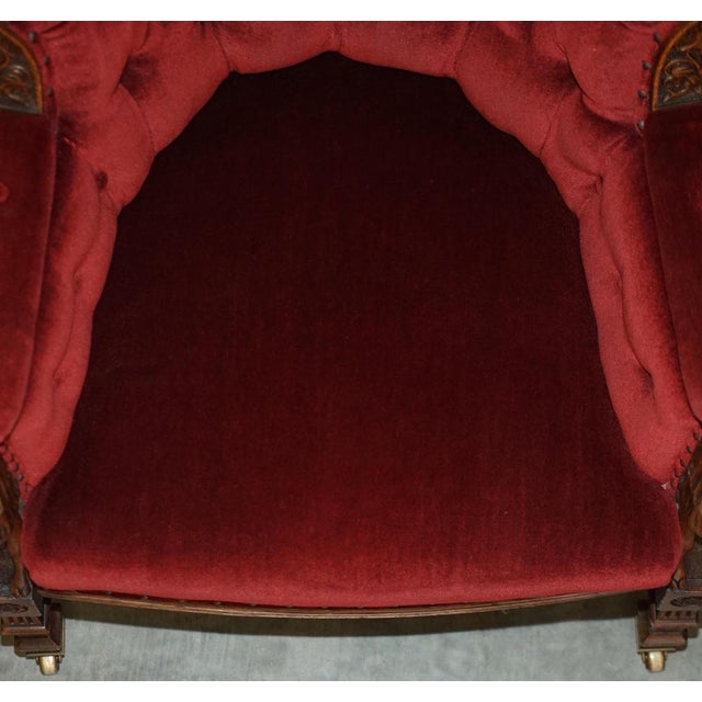 Regency Lions Head Carved Oak Armchair with Oxblood Velour Upholstery, 1810s For Sale - Image 13 of 17