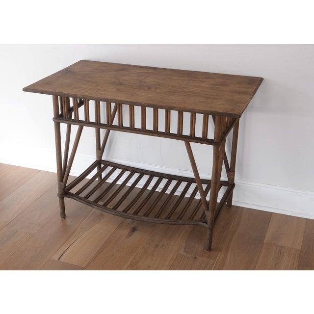 Vintage Rustic Boho Rattan Table With Shelf For Sale - Image 4 of 16