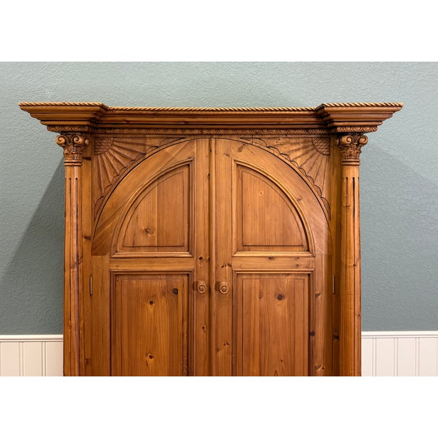 Vintage English Large Pine Cupboard Cabinet Corinthian Capitals Fluted Columns For Sale - Image 15 of 16