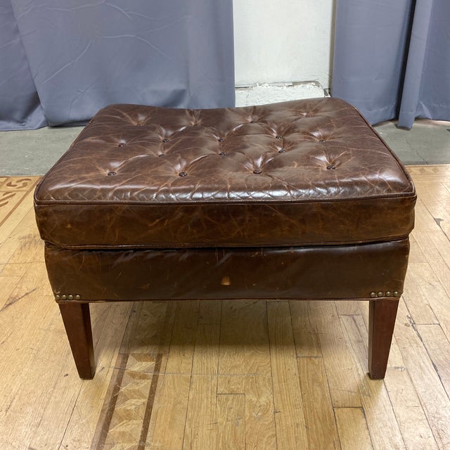 Restoration Hardware Leather Drake Chair + Ottoman | Chairish