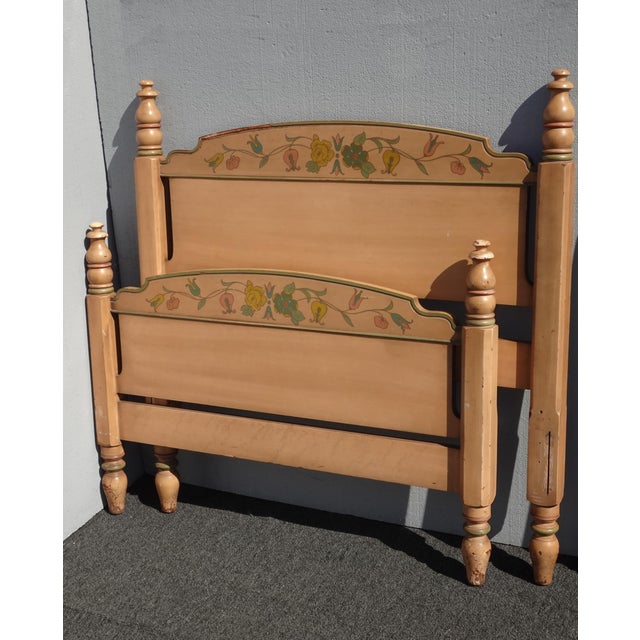 Pair of French Country Hand Painted Bed Frames Twin Headboards W Rails