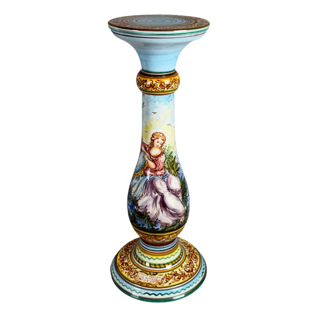 Vintage Hand-Painted Ceramic Pedestal Column from Pastorino Albisola For Sale
