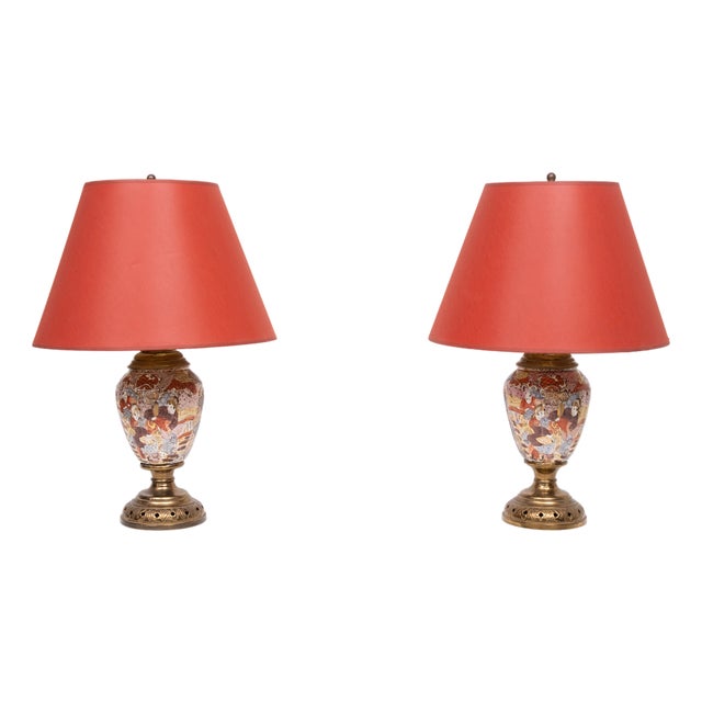 Satsuma Table Lamps, Japan, 1950s, Set of 2 For Sale