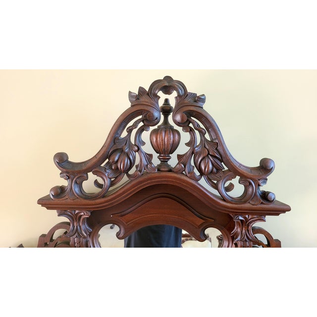 Antique Victorian Hall Tree With Mirror, Drawer, and Marble Shelf Base - Exceptional Carving For Sale - Image 11 of 11