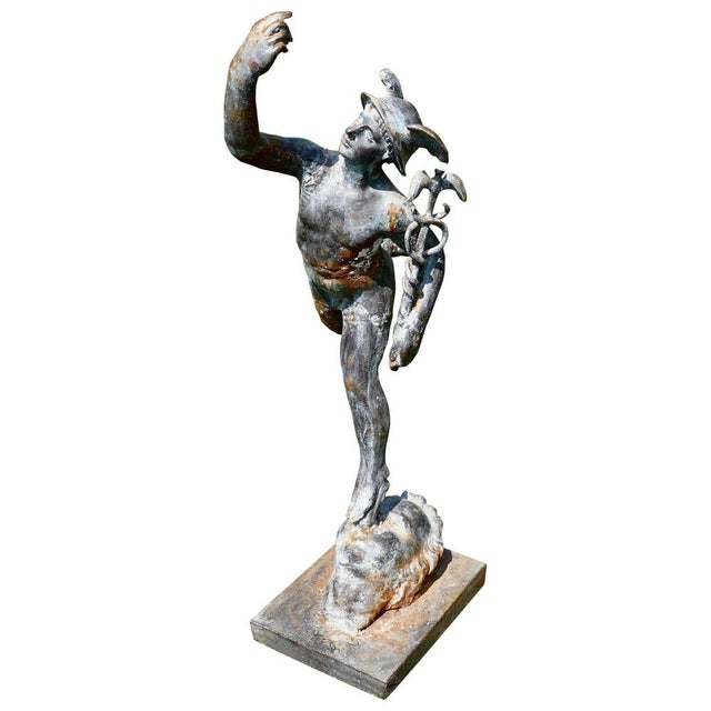Large Weathered Iron Garden Statue of Mercury Hermes the Winged Messenger, 1900s For Sale - Image 9 of 9