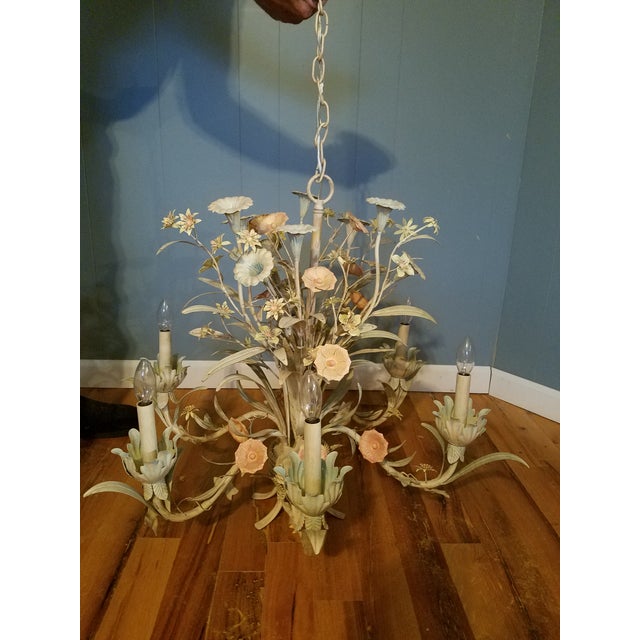 Large Early 21st Century Floral Tole Chandelier For Sale - Image 4 of 13