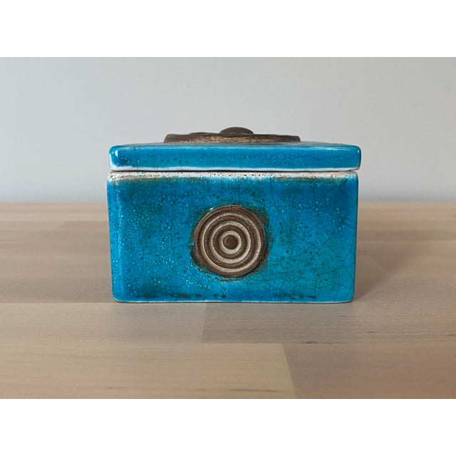 Mid-Century Modern 1950s Ugo Zaccagnini Mid-Century Modern Blue Ceramic Pottery Box For Sale - Image 3 of 13