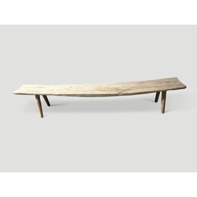 Andrianna Shamaris St. Barts Long Teak Wood Bench For Sale - Image 4 of 6