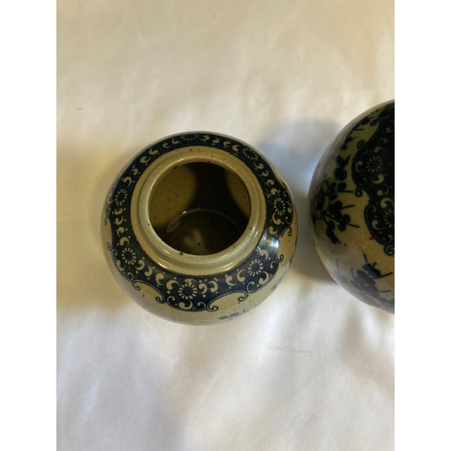 Asian Vintage Asian Gray & Blue Urn & Vases- Set of 2 For Sale - Image 3 of 6