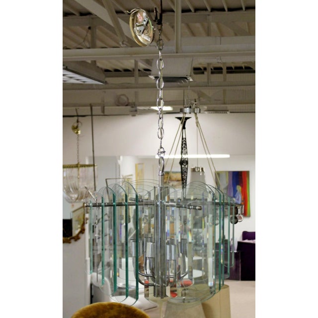 Contemporary 1980s Tiered Glass & Chrome Chandelier by Forecast Lighting Co. For Sale - Image 3 of 9