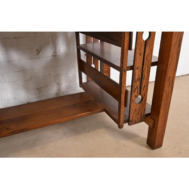 Brown Stickley Brothers Style Antique Mission Oak Arts & Crafts Desk With Built-In Bookcases, Newly Refinished For Sale - Image 8 of 12