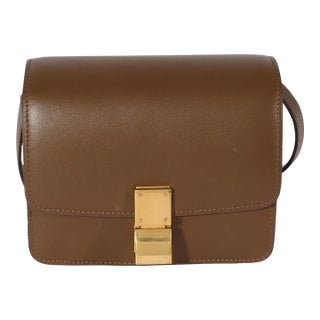 Brown Smooth Leather Small Box Bag For Sale