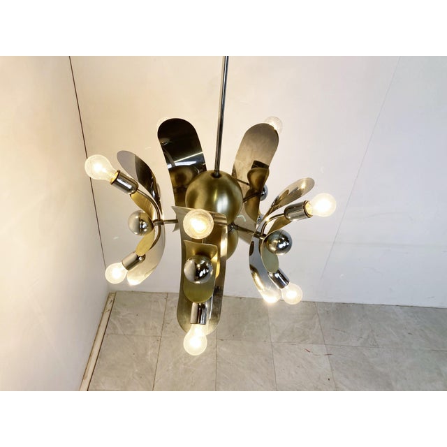 Vintage Italian Chrome & Brass Chandelier, 1970s For Sale - Image 3 of 13