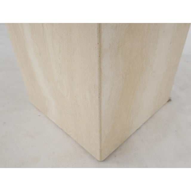 Off-white Travertine Square Pedestal Base Coffee Side Occasional Lamp Table For Sale - Image 8 of 11