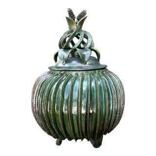 Vintage Hilario Alejo Madrigal Glazed Terracotta Pineapple Jar For Sale