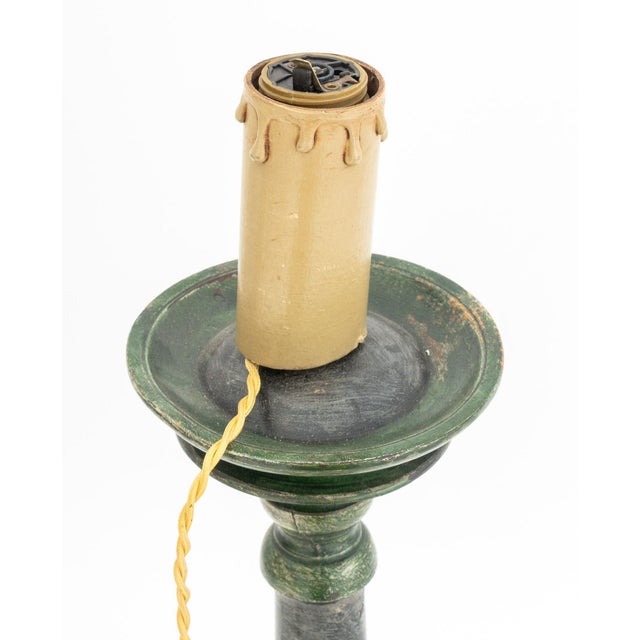 Mid 20th Century Mid-Century Modern Green Painted Turned Wood Candlestick Lamp For Sale - Image 5 of 6