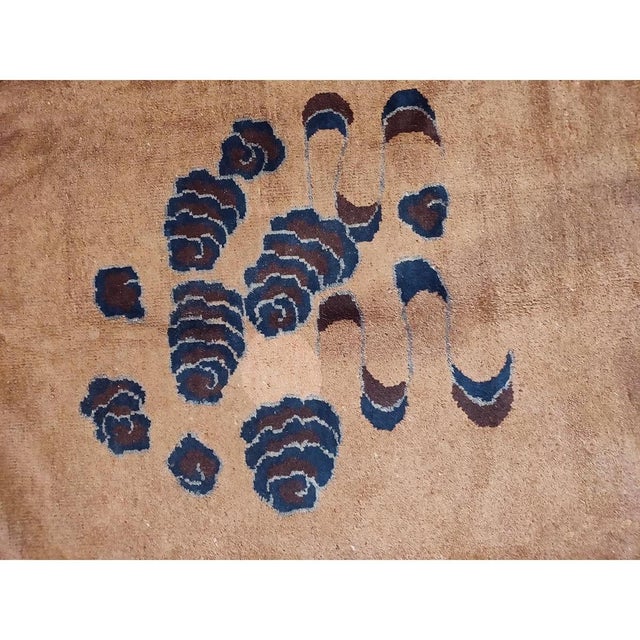 1900 - 1909 1900s Antique Camel Field Peacock Pattern Chinese Peking Knotted Rug 8' X 9' 10" For Sale - Image 5 of 7