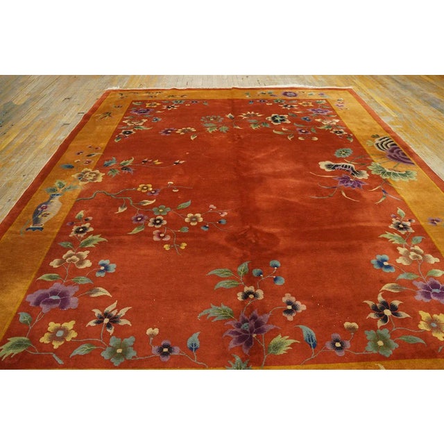 1920s Chinese Art Deco Carpet ( 9' x 11' 6" - 275 x 350 cm ) Rectangle Coral / Salmon Pink 1920s Hand Knotted Pile Wool...
