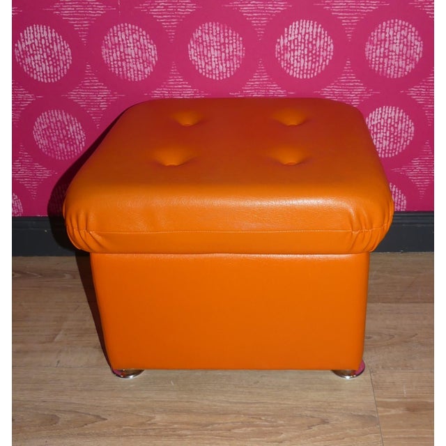 Plastic Orange Leatherette Stool, 1970s For Sale - Image 7 of 10