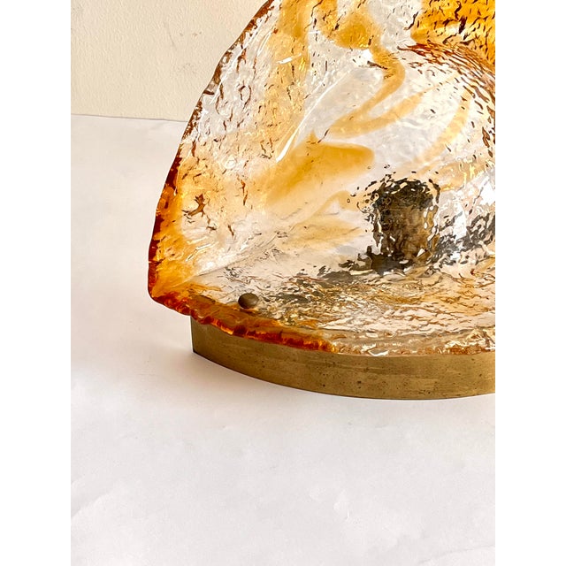 Metal Large Mid-Century Murano Glass and Brass Scavo Wall Lights attributed to Mazzega, Italy, 1970s, Set of 2 For Sale - Image 7 of 12