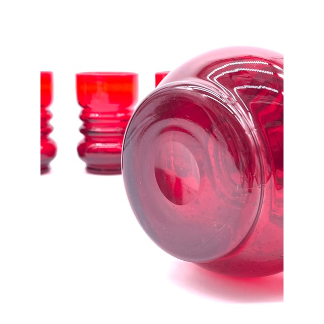 Red Glass Juice Service from Sudety Glassworks, 1970s For Sale - Image 11 of 17