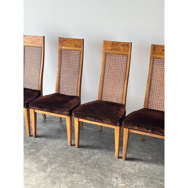 Set of 6 Milo Baughman Style Cane Back Burl Dining Chairs by Lane, 1970s For Sale In Greensboro - Image 6 of 18