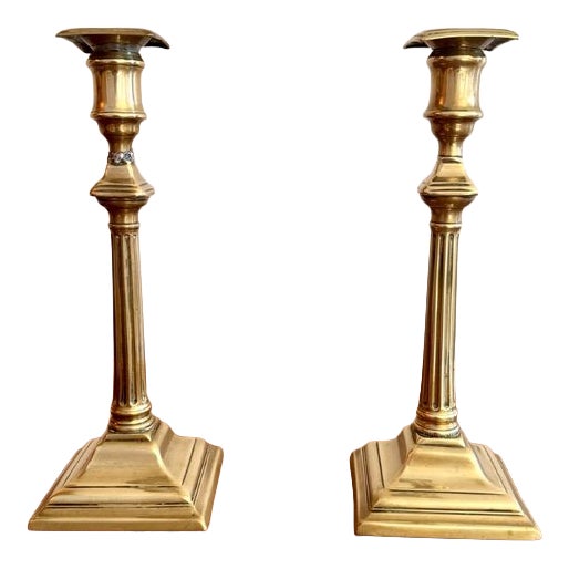 Antique Regency Brass Candlesticks, 1820, Set of 2 For Sale