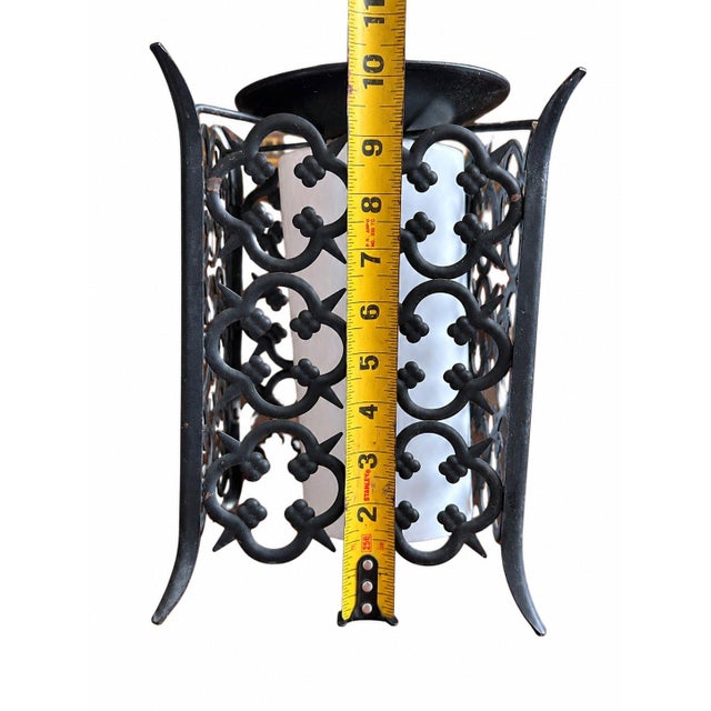 Late 20th Century Gothic Revival Wall Sconce Ceiling Light Wrought Iron Glass For Sale In Pittsburgh - Image 6 of 7