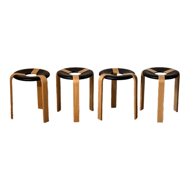 A striking set of Danish modern stools designed by Rud Thygesen & Johnny Sørensen for Magnus Olesen. Featuring sculptural...
