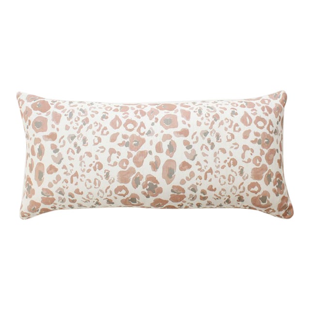 Large Blush Pink And Gray Linen Leopard Lumbar Pillow Chairish