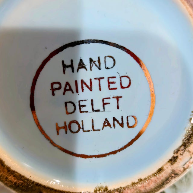 1960s Hand-Painted Delft Holland Brass and Aqua Ewer Vase For Sale - Image 9 of 9